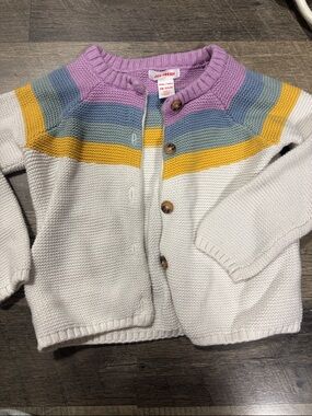 Joe Fresh Cream Cardigan with Purple, Blue & Yellow Stripes